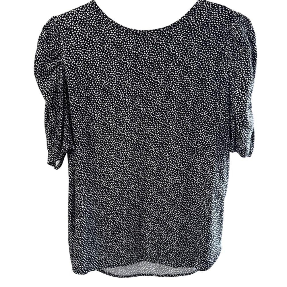LOFT Women Black White Heart Print Puff Sleeve Blouse Top Small RN140923